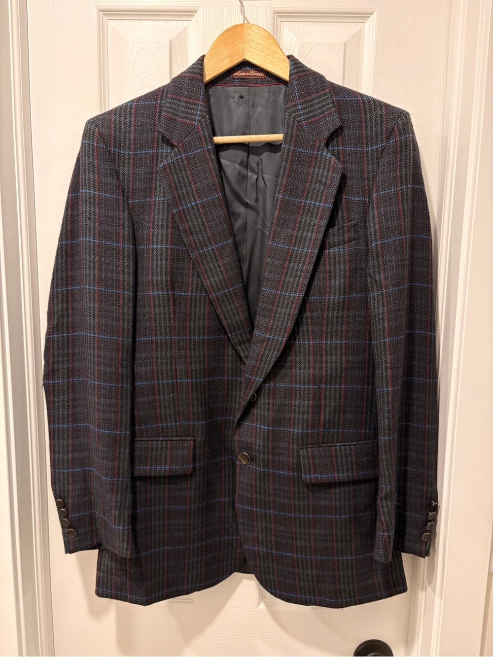 Chaps Ralph Lauren Vintage Men 36R Blue Plaid Pure New Wool Sport Coat Blazer